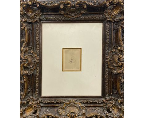 A large ornately framed etching entitled "Jeune fille au Chat" c. 1889 with certificate by Berthe Morisot, frame size 84 x 94