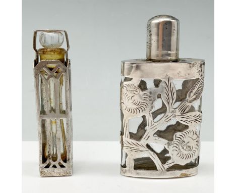 Lovely duo of containers that includes a Sterling Silver 20g overlay floral scent bottle with a Sterling 925 backstamp, and a