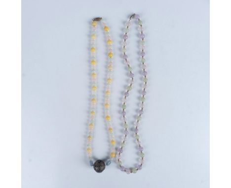 These delightful beaded necklaces include one with green tourmaline, pink and purple jadeite beads with gold-tone accents and