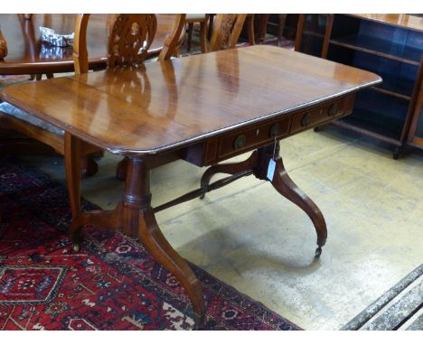 A 19th century mahogany sofa table, 150cm extended, depth 66cm, height 73cm