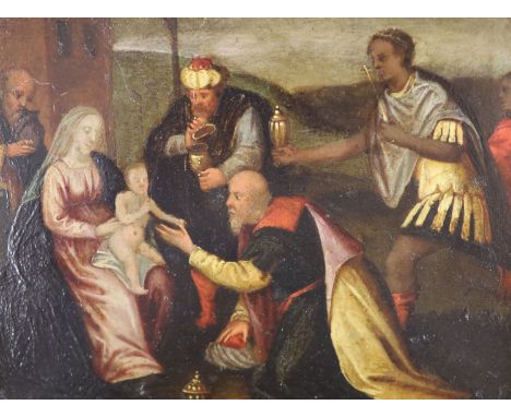   Continental School, oil on panel, Adoration of The Magi, 12 x 16cm