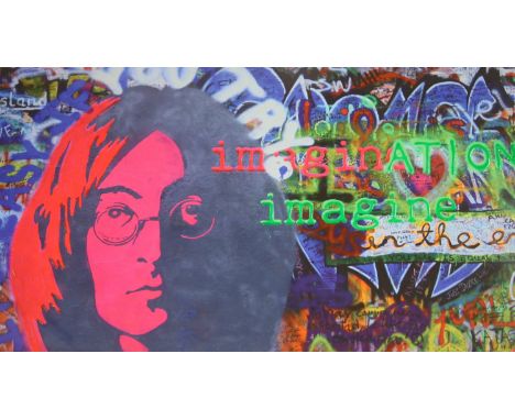   John Lennon, mixed media print, 'Imagine' 59 x 99cm