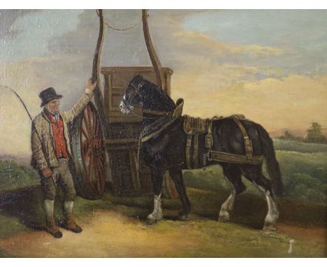   19th century English School, oil on panel, Carter and horse, 36 x 49cm