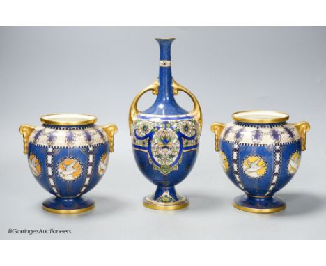   A pair of  Royal Worcester powder blue vases and another similar vase, height 23cm