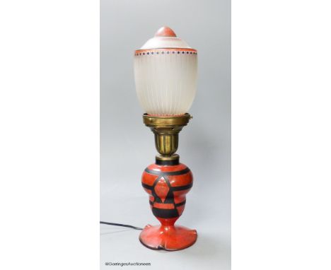   A Degue Art Deco glass table lamp, height 39cm