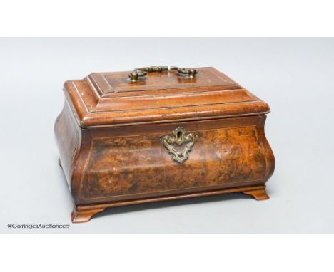   A George II walnut bombe tea caddy, with burr walnut panels, 22 x 13cm
