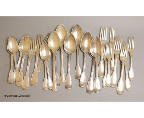   A part canteen of Victorian silver fiddle and thread pattern flatware, comprising thirty items, Hayne &amp; Cater, London, 