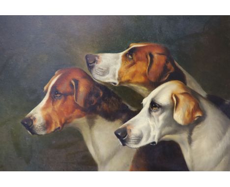   Attributed to Alfred Wheeler (1851-1932) oil on panel, Portrait of three hounds, 25 x 35cm
