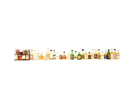 Collection of assorted world whisky miniatures, including eleven single malt Scotch whiskies, Irish whiskey, Indian whiskey, 