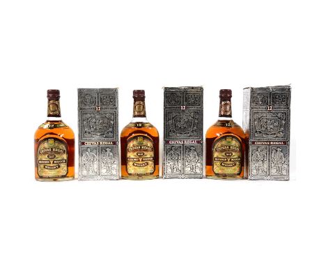 Chivas Regal, 12 year old, blended Scotch whisky, late 1970s/ early 80s bottlings, 26 2/3 fl ozs. 75 proof (in cartons)Qty: 3
