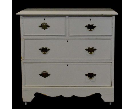 Victorian painted pine chest of drawers, two short and two long drawers, bracket feet, width 88cm, depth 50cm, height 83cm.Co
