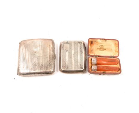 A silver cigarette case, Horace Woodward &amp; Co Ltd, Birmingham 1914, engine turned, presentation inscription inside, 9x8.5
