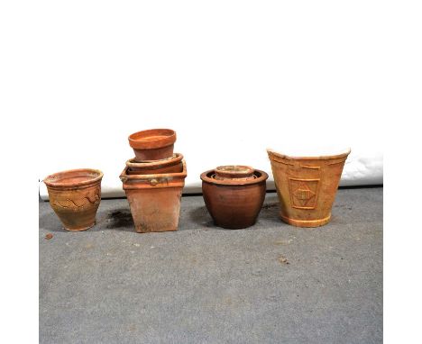 Quantity of assorted terracotta garden pots and planters, various sizes, the largest 44cm high.Condition report:Large square 