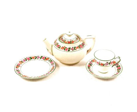 Crown Staffordshire miniature part teaset, small silver photograph frame and two silver napkin rings, assorted silver-plate, 