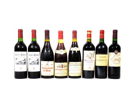 Eight assorted French vintage wines:1993 Ch Petit Plince, Pomerol (x2)1993 Chateuabeuf du Pape, Rhone, Laurent Charles Brotte