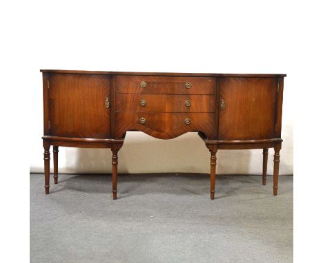 Reproduction mahogany sideboard, serpentine front, width 169cm, depth 54cm, height 87cm, and a reproduction mahogany drinks c