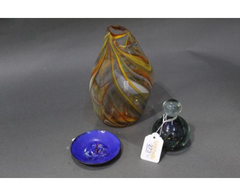 Small cloisonne dish, Caithness paperweight and Maltese decorative vase, height 18 cm 