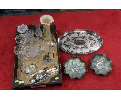 Galleried tray, Carltonware bowls, cutlery, vases, etc 