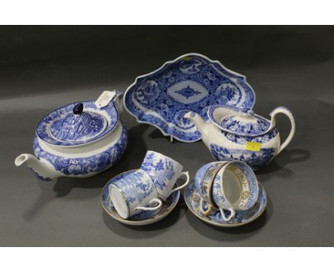 Blue and white china, teapot, cups and saucers and bowl