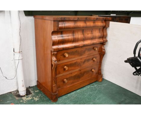 Mahogany scotch chest, with five long drawers. Height 128 cm, width 122 cm, depth 57 cm