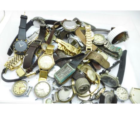 Quartz and mechanical wristwatches, some a/f, including early jump hour, Timex LED, etc. 