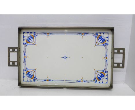 A serving tray with Art Nouveau ceramic tile 