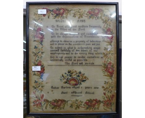 A sampler dated 1846 by Esther Barlow, aged 9, Stand National School 