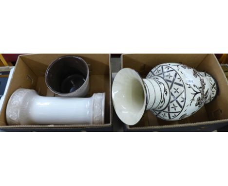 A large vase decorated with musicians and dancers and a West German jardiniere and stand&nbsp;**PLEASE NOTE THIS LOT IS NOT E