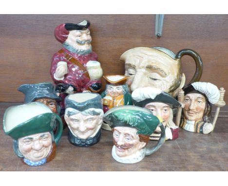 Royal Doulton character and Toby jugs, large Falstaff Toby, large Farmer John (a/f), Honest Measure, Rip Van Winkle, Granny, 