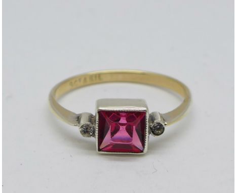 A 9ct gold &amp; silver, pink and white stone ring, K 