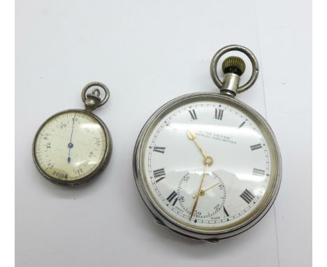 A silver cased top wind pocket watch, 'Acme Lever', button loose, and a silver cased Immisch's  thermometer fob 