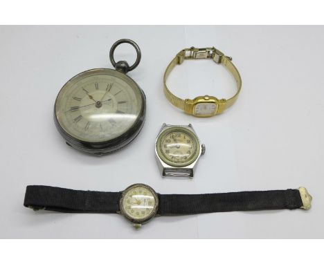 A 935 silver cased centre second chronograph pocket watch, a Rotary wristwatch head and two other wristwatches 