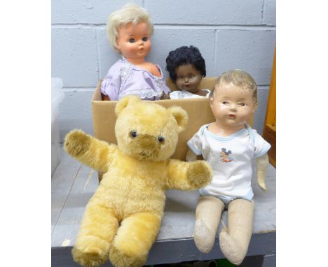 Three dolls and a Teddy bear&nbsp;**PLEASE NOTE THIS LOT IS NOT ELIGIBLE FOR POSTING AND PACKING**