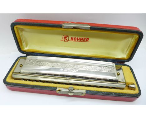 A Hohner The 64 Chromonica Professional model harmonica, cased 