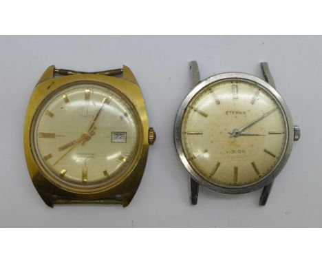 Two gentleman's wristwatch heads, Eterna Vision and Timex automatic 