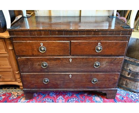 A 19th century oak chest of two short over two long drawers, raised on bracket feet, 112cm w x 52cm d x 90cm h a/f