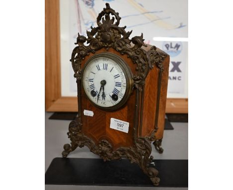 An American kingwood and brass mantel clock in the Louis XV manner, 32 cm high