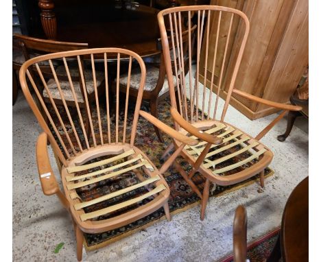 His and Hers Ercol 'Evergreen' armchairs, 103cm h and 94cm h (2)Cushions removed, as non-compliant foam&nbsp;