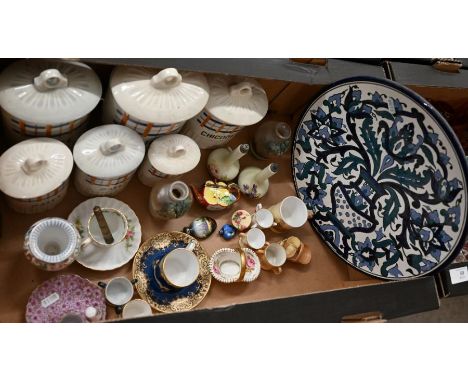 Eight various Royal Worcester miniatures, including baskets and loving cups to/w two china scent-flasks (one with silver top)