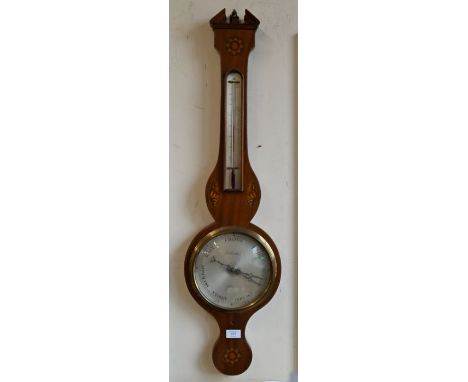 A 19th century inlaid mahogany wheel barometer with silvered dial, by B Corti Glasgow