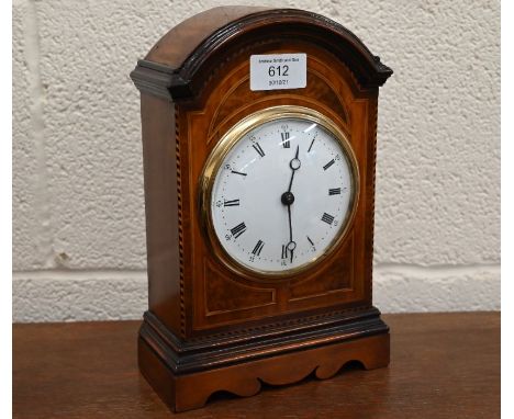 Small walnut timepiece with enamel dial, 25 cm high