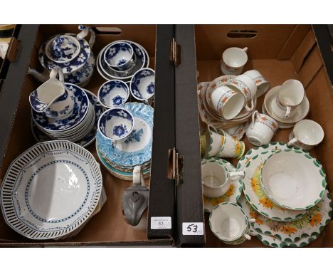 George IV blue and white pottery part tea service, Hilditch &amp; Son (1822-30), to/w a Pratt pottery punch jug printed with 