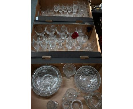 A suite of Stuart cut drinking glasses to/w other glasses including Waterford champagne flute, cut table-glasses etc (3 boxes