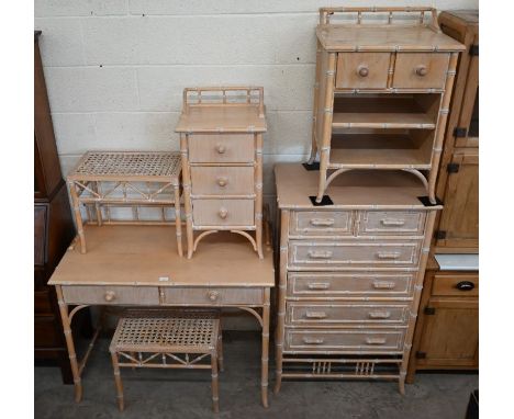 A simulated bamboo bedroom suite comprising chest of two short over four long drawers, 70 cm wide x 46 cm deep x 110 cm high;