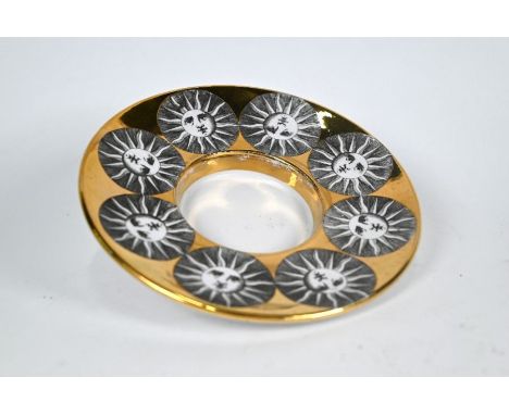 Piero Fornasetti (1913-1988) - a porcelain 'sun' dish with gilt trim centred by a well, 17 cm dia. circa 1970's&nbsp;good apa
