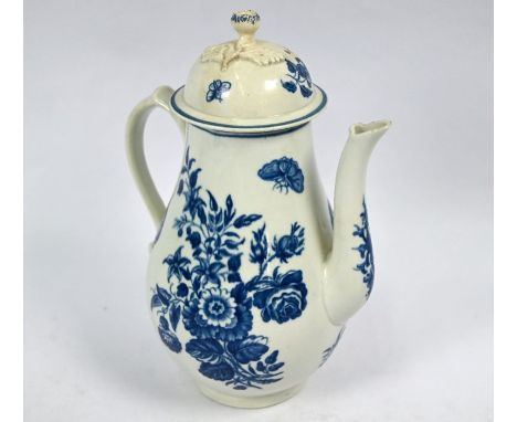 A First Period Worcester pear-shaped coffee pot and cover, printed with floral design, 22 cm to/w&nbsp;a First Period Worcest