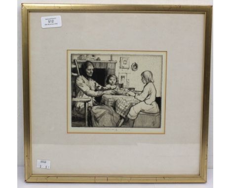 William Lee Hankey (1869-1952); Le Petit Dejeuner, people having breakfast sat around a table; dry point etching on paper; si