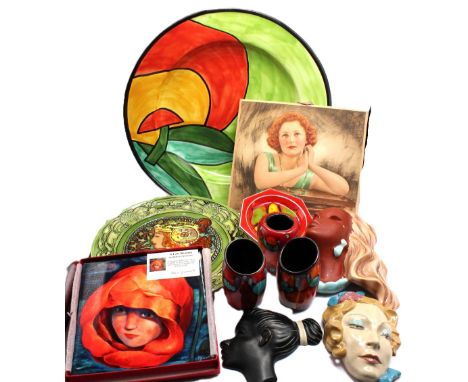Mixed decorative 20th century ceramics to include; four pieces of Poole lava pottery including a pair of vases, a single vase