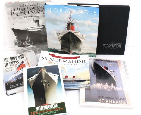 A collection of books relating to the SS Normandie comprising Normandie Her life and times Harvey Ardman, 'The only way to cr