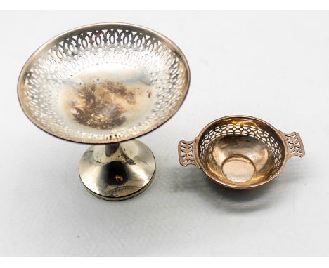 A George V silver tazza / bonbon dish, having circular pierced top upon a tapered stem leading to a circular base, hallmarked